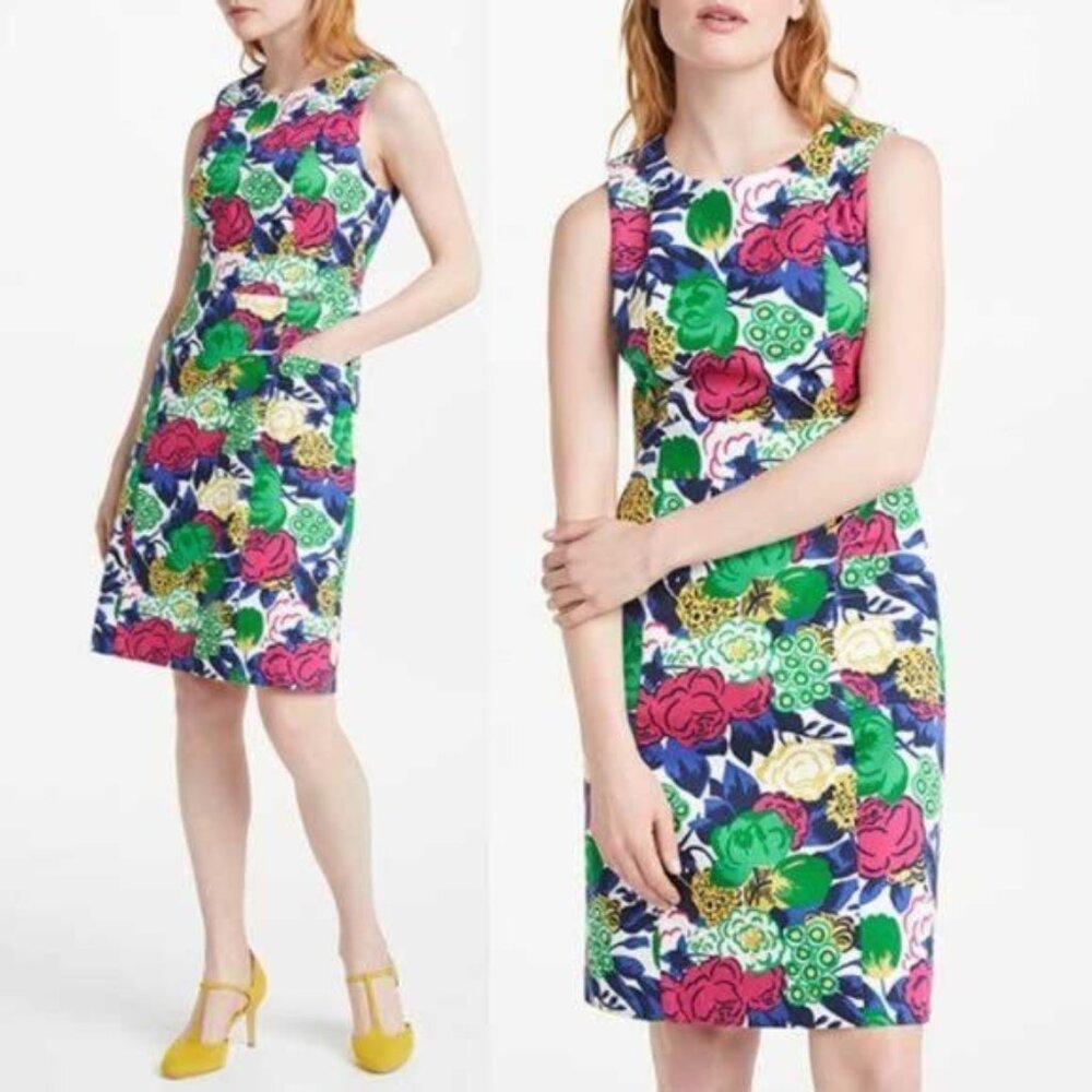 Boden Floral Sheath Dress in Green, Pink, Blue, Yellow